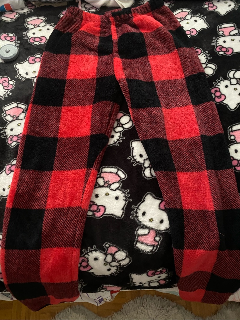 SHEIN Red & Black Buffalo Plaid Fleece Pajama Bottoms